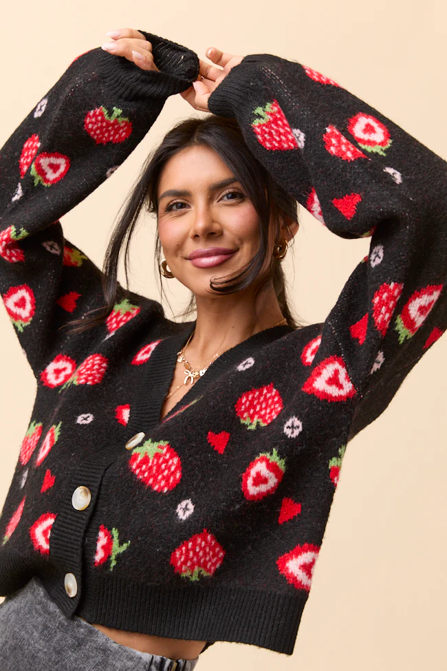 Long Sleeve Black Strawberry Cardigan