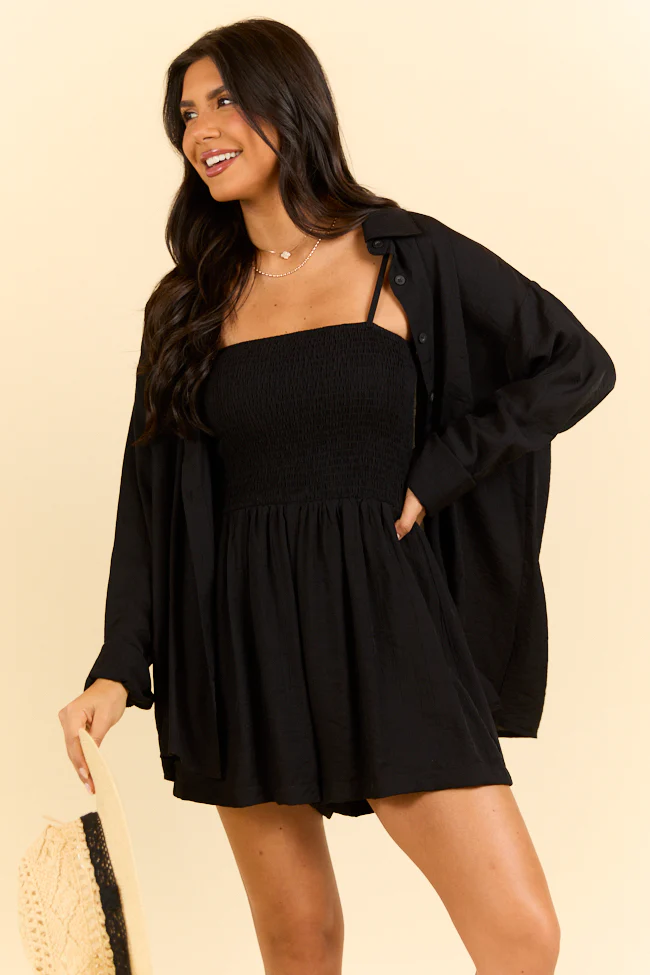 Black Romper and Button Down Set