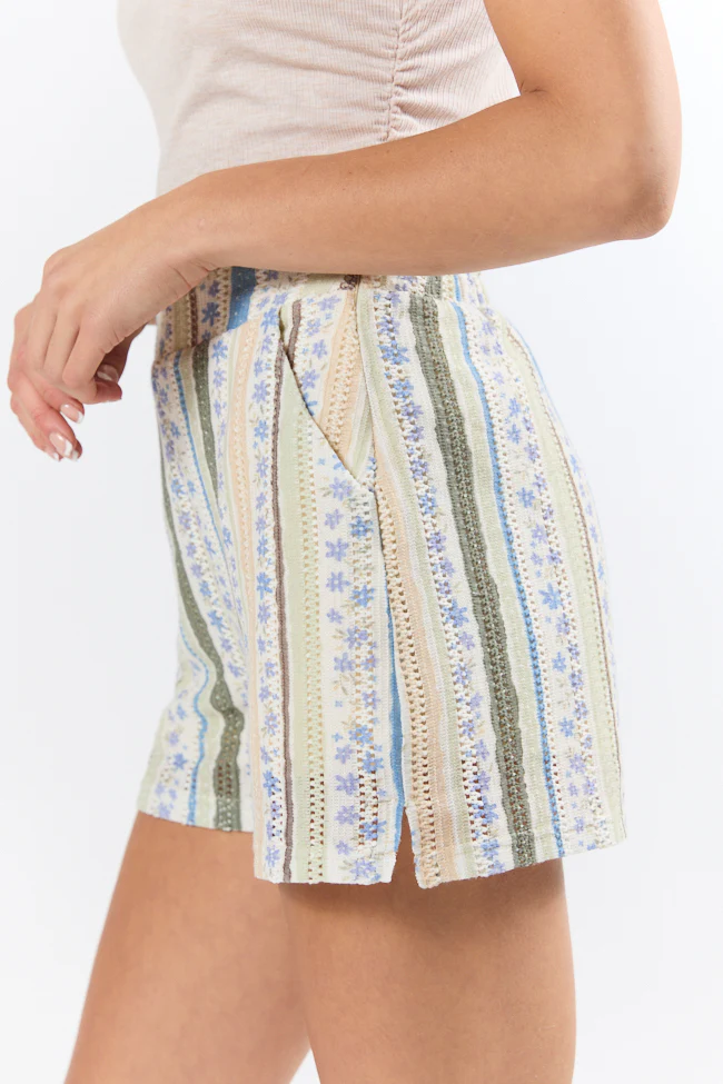 Blue and Green Knit Crochet Shorts