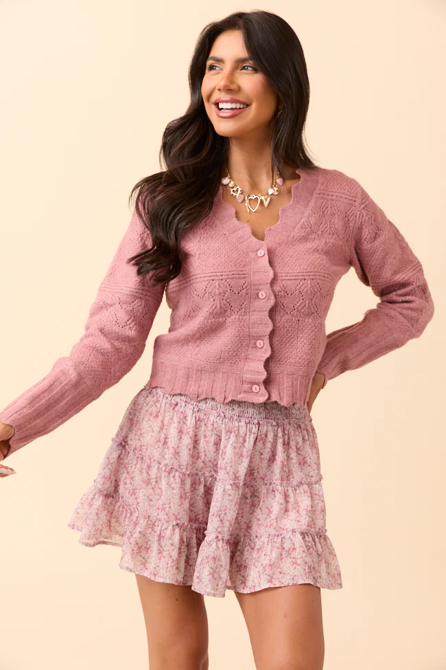Pink Pointelle Peplum Cardigan