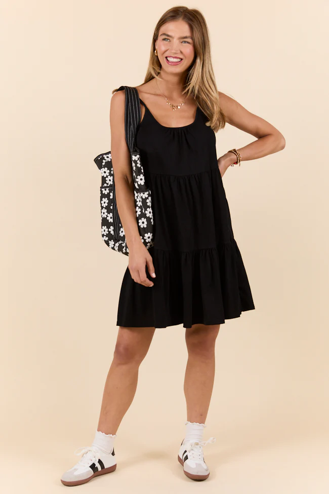 Black Mini Tiered Knit Dress