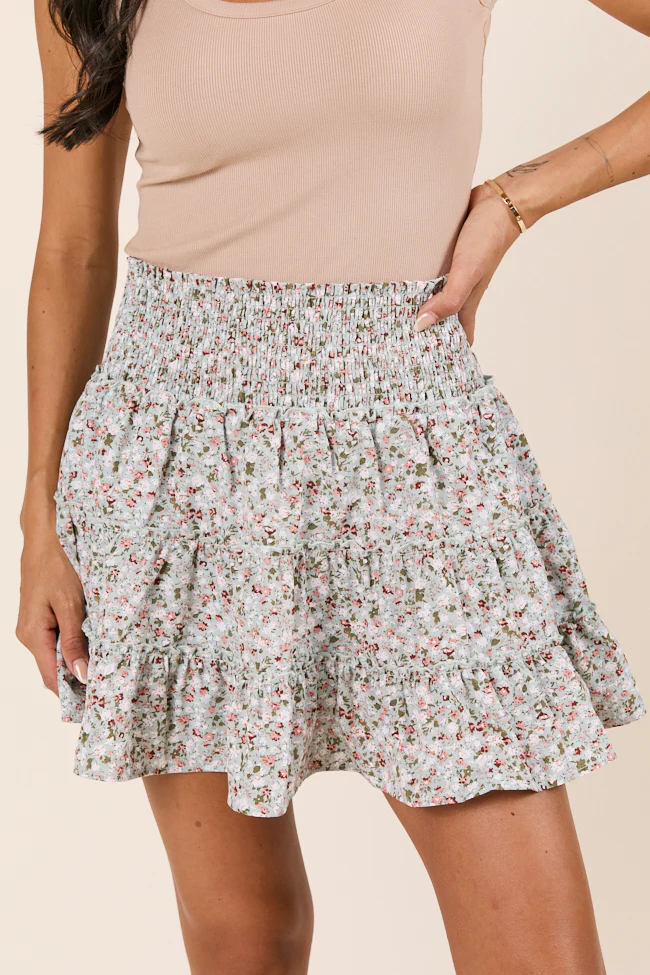Through the Garden Sage White Floral Skort