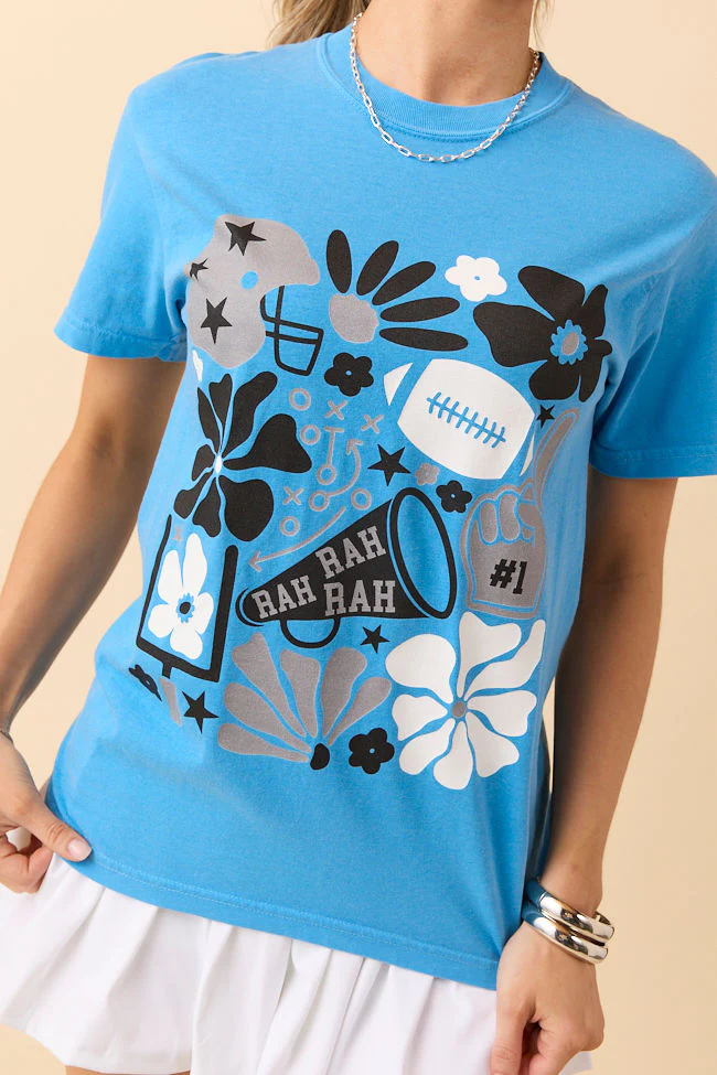Floral Football Icon Print Blue Graphic Tee