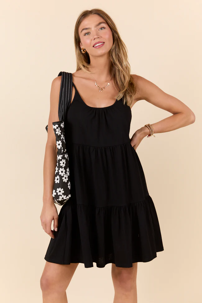 Black Mini Tiered Knit Dress