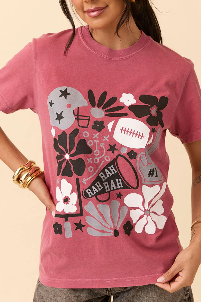 Floral Football Icon Print Crimson Graphic Tee