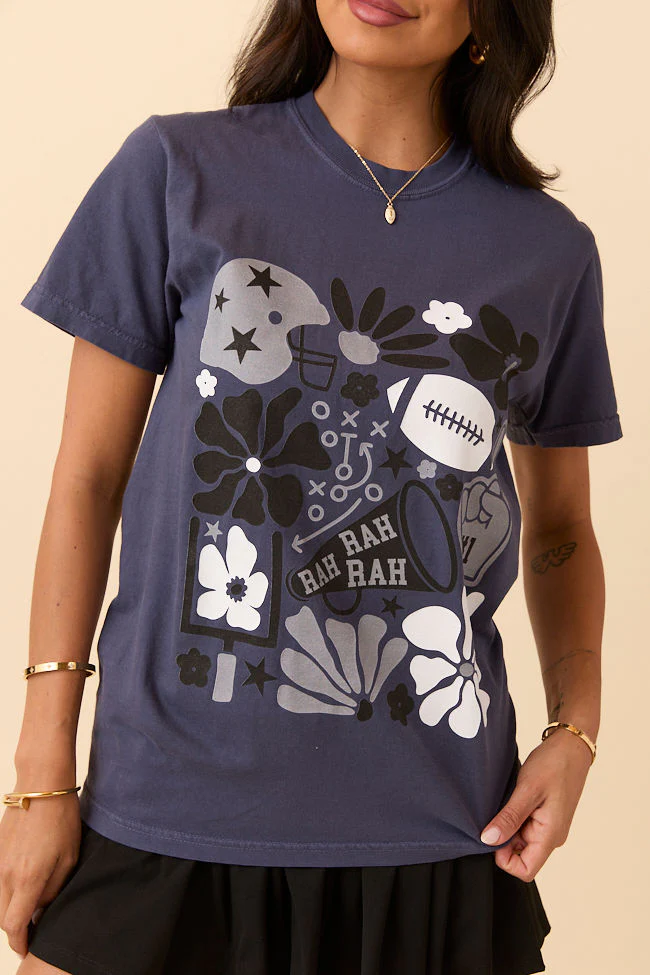 Floral Football Icon Print Navy Graphic Tee