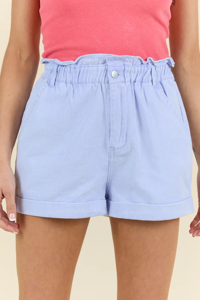 Blue Ruffle Waist Denim Shorts