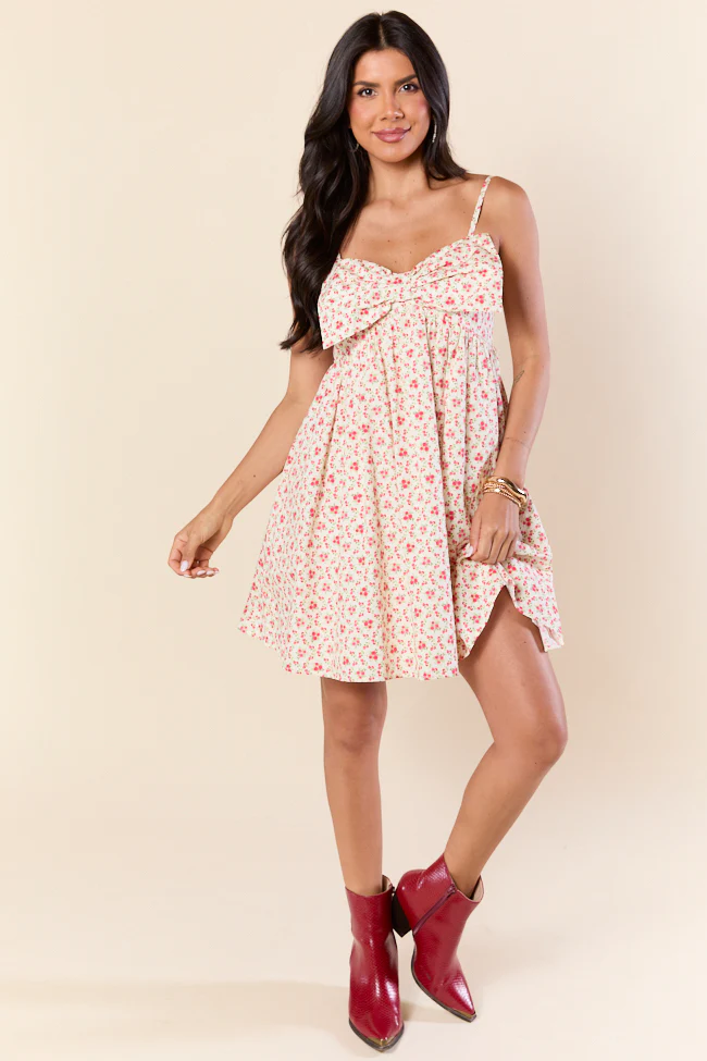 Tied Touch Floral Big Bow Mini Dress