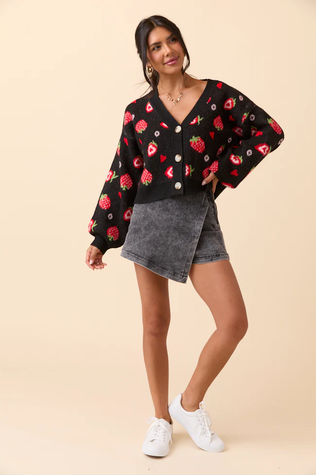 Long Sleeve Black Strawberry Cardigan